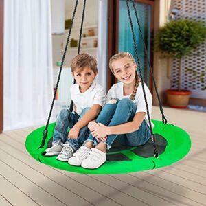 SUPER DEAL 40 Inch Green Saucer Tree Swing Set for Kids Adults 800lb Weight Capacity Waterproof Flying Swing Seat Textilene Fabric with Adjustable Hanging Ropes for Outdoor Playground, Backyard