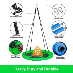 SUPER DEAL 40 Inch Green Saucer Tree Swing Set for Kids Adults 800lb Weight Capacity Waterproof Flying Swing Seat Textilene Fabric with Adjustable Hanging Ropes for Outdoor Playground, Backyard