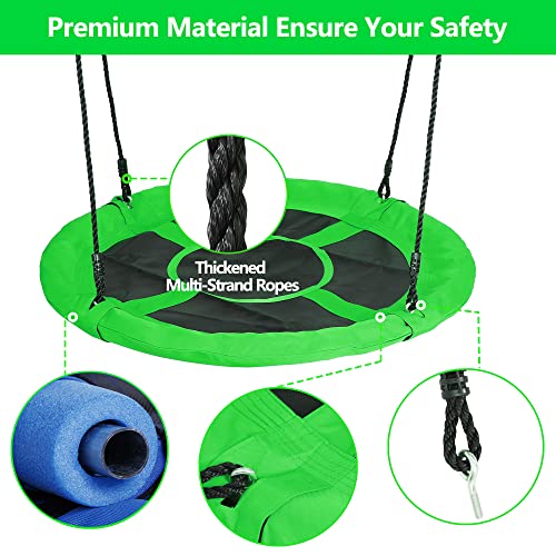 SUPER DEAL 40 Inch Green Saucer Tree Swing Set for Kids Adults 800lb Weight Capacity Waterproof Flying Swing Seat Textilene Fabric with Adjustable Hanging Ropes for Outdoor Playground, Backyard