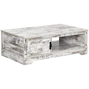 homcom rustic coffee table with storage, vintage coffee table for living room furniture, cocktail table with cabinet, open storage compartments