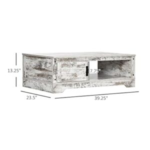 HOMCOM Rustic Coffee Table with Storage, Vintage Coffee Table for Living Room Furniture, Cocktail Table with Cabinet, Open Storage Compartments