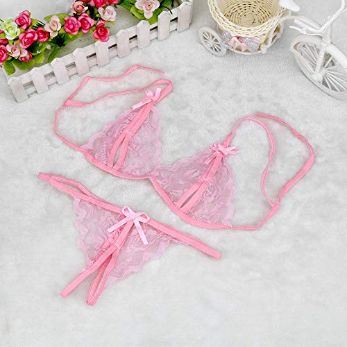 Sexy Lingerie For Women Naughty For Sex Two Piece Sexy Bra And Panty Sets See Through Sexy Boudoir Outfits Sleepwear Black Lingerie For Women (Pink,Xl)