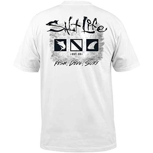 Salt Life Mens Old School Short Sleeve Classic Fit Pocket Shirt, White, Large