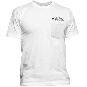 Salt Life Mens Old School Short Sleeve Classic Fit Pocket Shirt, White, Large