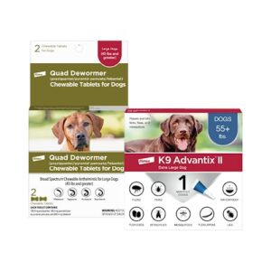 elanco quad dewormer chewable tablets for large dogs and k9 advantix ii vet-recommended flea, tick, and mosquito prevention for xl dogs | 2-count + 1-pack