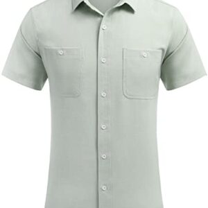 COOFANDY Men's Linen Shirts Casual Beach Button Down Short Sleeve Shirt Summer Light Green