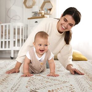 Area Rug Living Room Carpet: 5x7 Large Moroccan Soft Fluffy Geometric Washable Bedroom Rugs Dining Room Home Office Nursery Low Pile Decor Under Kitchen Table Light Brown/Ivory