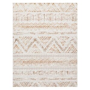 Area Rug Living Room Carpet: 5x7 Large Moroccan Soft Fluffy Geometric Washable Bedroom Rugs Dining Room Home Office Nursery Low Pile Decor Under Kitchen Table Light Brown/Ivory