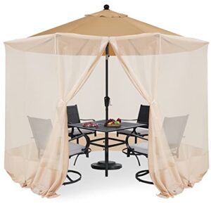 cooshade 7.5-11ft patio umbrella mosquito netting polyester screen mesh net for outdoor umbrella with zipper door and weight bag beige