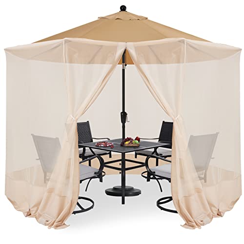 COOSHADE 7.5-11FT Patio Umbrella Mosquito Netting Polyester Screen Mesh Net for Outdoor Umbrella with Zipper Door and Weight Bag Beige