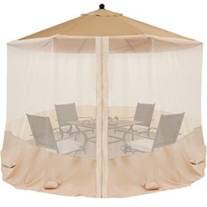 COOSHADE 7.5-11FT Patio Umbrella Mosquito Netting Polyester Screen Mesh Net for Outdoor Umbrella with Zipper Door and Weight Bag Beige