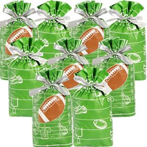 gitmiws 40pcs football goodie party favors bags- 9'' football drawstring plastic goody treat bags for boys kids birthday theme party supplies decorations (2 styles, green)