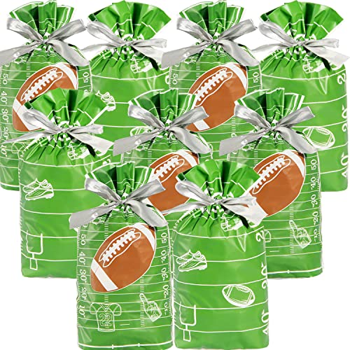 GITMIWS 40Pcs Football Goodie Party Favors Bags- 9'' Football Drawstring Plastic Goody Treat Bags for Boys Kids Birthday Theme Party Supplies Decorations (2 styles, Green)