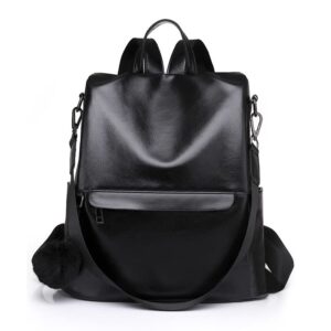 logbagpa women fashion backpack purses pu leather anti theft large ladies handbags and shoulder travel bags (1-black)