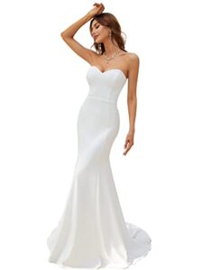 ever-pretty women's sweetheart off-shoulder sleeveless wedding dresses for bride with sweep train white us4
