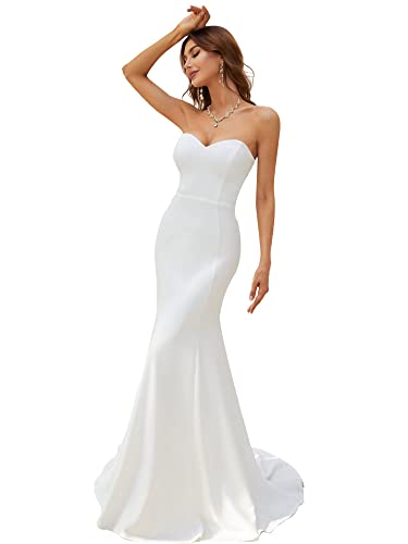 Ever-Pretty Women's Sweetheart Off-Shoulder Sleeveless Wedding Dresses for Bride with Sweep Train White US4