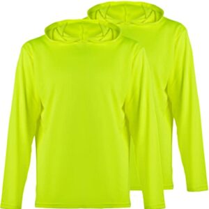 ProtectX 2-Pack Men High Visibility Lightweight Long Sleeve Hoodie, UPF 50+ Sun Protection T Shirts, SPF Outdoor UV Shirt, Neon Green - Medium