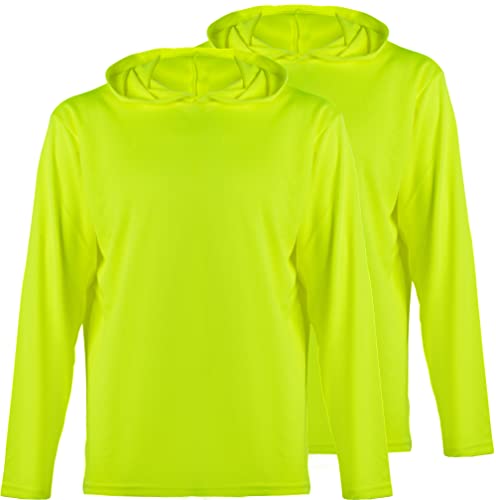 ProtectX 2-Pack Men High Visibility Lightweight Long Sleeve Hoodie, UPF 50+ Sun Protection T Shirts, SPF Outdoor UV Shirt, Neon Green - Medium