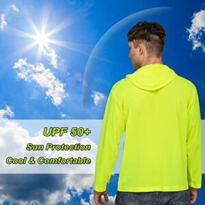 ProtectX 2-Pack Men High Visibility Lightweight Long Sleeve Hoodie, UPF 50+ Sun Protection T Shirts, SPF Outdoor UV Shirt, Neon Green - Medium