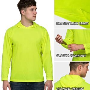 ProtectX 2-Pack Men High Visibility Lightweight Long Sleeve Hoodie, UPF 50+ Sun Protection T Shirts, SPF Outdoor UV Shirt, Neon Green - Medium