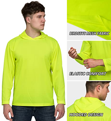 ProtectX 2-Pack Men High Visibility Lightweight Long Sleeve Hoodie, UPF 50+ Sun Protection T Shirts, SPF Outdoor UV Shirt, Neon Green - Medium