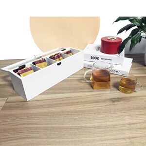 Tea Bag Organizer,Tea Organizer for Tea Bags Wood White 4 Compartment Tea Box Tea Bag Holder With Transparent Plexiglas Window For Tea Bags, Coffee Bags, Storage Tea Box For Tea Bags Organizer