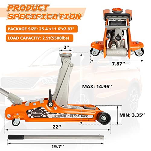 Donext Steel Floor Jack, Low Profile Hydraulic Racing Floor Jack, 2.5 Ton