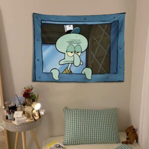 ciicd funny octopus cartoon tapestry wall hanging window design for bedroom home decor size 40x28 inches