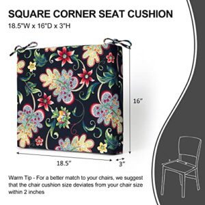 Wellsin Outdoor Chair Cushions for Patio Furniture - Patio Chair Cushions Set of 4 - Waterproof Square Corner Outdoor Seat Cushions 18.5"X16"X3", Flower Black