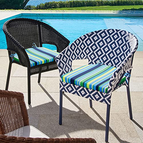 Wellsin Outdoor Chair Cushions for Patio Furniture - Patio Chair Cushions Set of 4 - Waterproof Round Corner Outdoor Seat Cushions 17"X16"X2", Stripe 01