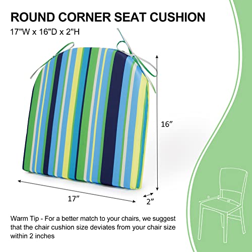 Wellsin Outdoor Chair Cushions for Patio Furniture - Patio Chair Cushions Set of 4 - Waterproof Round Corner Outdoor Seat Cushions 17"X16"X2", Stripe 01