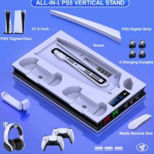 PS5 Stand with 3 Level Cooling Fan, Dual Fast PS5 Controller Charging Station Incl. 4 USB C Dongles, 3 USB Hubs, Headset Holder, Media Slot,PS5 Accessories PS5 Cooling Station for Sony P5 Digital/Disc