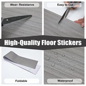 50 Pieces Peel and Stick Flooring Stickers 36 x 6 Inch Waterproof Floor Tiles Natural Grey Wood Grain DIY Self Adhesive Flooring Stickers for Living Room Bedroom Bathroom Kitchen Basement (Simple)