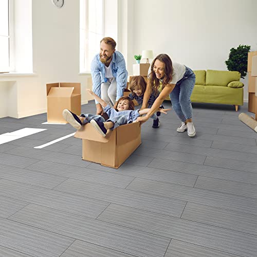 50 Pieces Peel and Stick Flooring Stickers 36 x 6 Inch Waterproof Floor Tiles Natural Grey Wood Grain DIY Self Adhesive Flooring Stickers for Living Room Bedroom Bathroom Kitchen Basement (Simple)