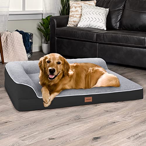 Large Dog Beds for Large Dogs Up to 95lbs, Orthopedic Dog Bed Eggs Foam with Removable Washable Cover Waterproof Lining and Nonskid Bottom for Large/Medium/Small Pets