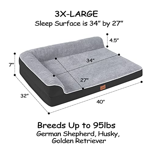 Large Dog Beds for Large Dogs Up to 95lbs, Orthopedic Dog Bed Eggs Foam with Removable Washable Cover Waterproof Lining and Nonskid Bottom for Large/Medium/Small Pets