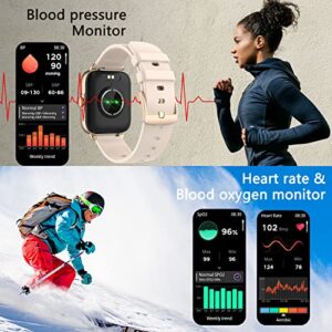 Smart Watch(Answer/Make Call) 1.7" Full-Touch Screen Smartwatch for Android & iOS Phones with Heart Rate & Sleep Monitor, Life Waterproof Activity Fitness Tracker Watch for Women Men & Kids, Gold