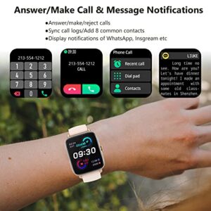 Smart Watch(Answer/Make Call) 1.7" Full-Touch Screen Smartwatch for Android & iOS Phones with Heart Rate & Sleep Monitor, Life Waterproof Activity Fitness Tracker Watch for Women Men & Kids, Gold