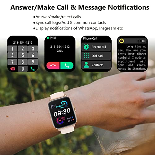 Smart Watch(Answer/Make Call) 1.7" Full-Touch Screen Smartwatch for Android & iOS Phones with Heart Rate & Sleep Monitor, Life Waterproof Activity Fitness Tracker Watch for Women Men & Kids, Gold