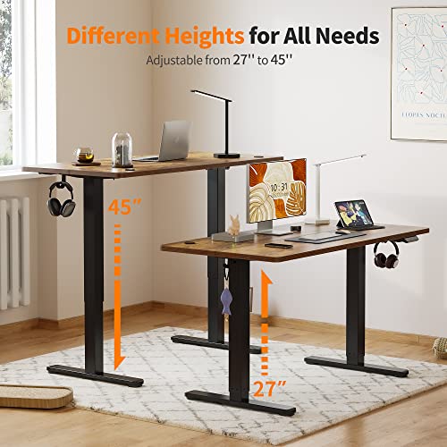 Cubiker 55 x 24 Inch Standing Desk, Stand up Height Adjustable Home Office Electric Table, Sit Stand Desk with Splice Board, Black Frame & Rustic Brown Desktop