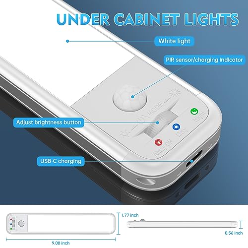 50-LED Under Cabinet Lights Wireless Closet Lights Motion Sensored Rechargeable Light, Under Counter, Magnetic, Cabinet Lighting, Activated Night Light Bar-3Pack White