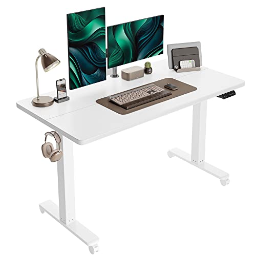 CubiCubi Electric Standing Desk, 55 x 24 Inches Height Adjustable Sit Stand Desk, Ergonomic Home Office Computer Workstation, White