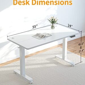 CubiCubi Electric Standing Desk, 55 x 24 Inches Height Adjustable Sit Stand Desk, Ergonomic Home Office Computer Workstation, White