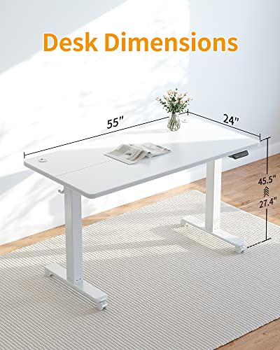 CubiCubi Electric Standing Desk, 55 x 24 Inches Height Adjustable Sit Stand Desk, Ergonomic Home Office Computer Workstation, White