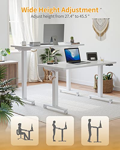 CubiCubi Electric Standing Desk, 55 x 24 Inches Height Adjustable Sit Stand Desk, Ergonomic Home Office Computer Workstation, White