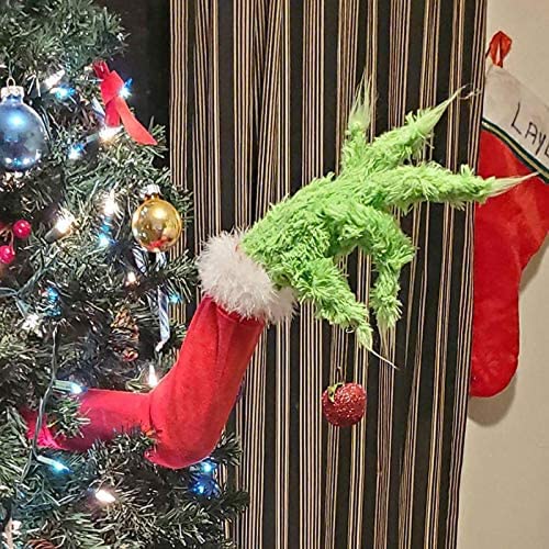 Christmas Elf Body Tree Decorations,Furry Green Elf Head/Arms/Legs for Christmas Tree Decorations,Stole Elf Body Stuffed Stuck Christmas Tree Topper Ornaments for Christmas Party (Elf Arms-24 in)