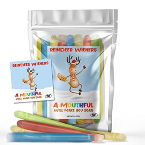 reindeer wieners candy wax sticks- funny christmas stocking stuffers and white elephant gifts by inspired candy, 5oz bag