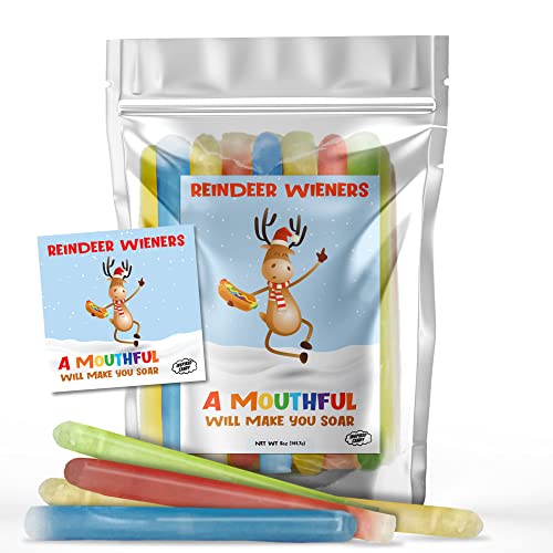 Reindeer Wieners Candy Wax Sticks- Funny Christmas Stocking Stuffers and White Elephant Gifts by Inspired Candy, 5oz Bag