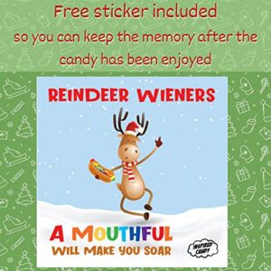 Reindeer Wieners Candy Wax Sticks- Funny Christmas Stocking Stuffers and White Elephant Gifts by Inspired Candy, 5oz Bag