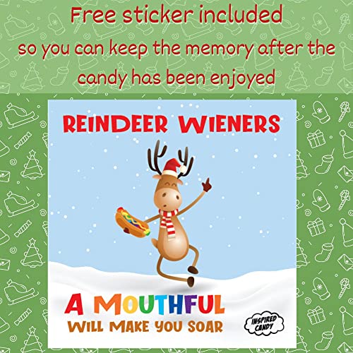 Reindeer Wieners Candy Wax Sticks- Funny Christmas Stocking Stuffers and White Elephant Gifts by Inspired Candy, 5oz Bag